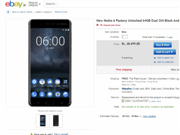 New Nokia 6 Factory Unlocked 64GB Dual SIM Available in India