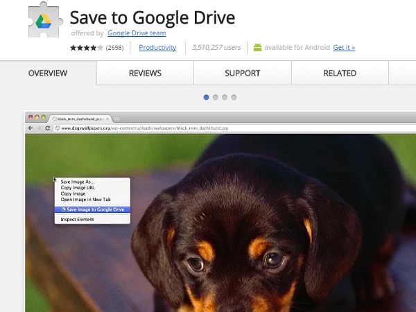 Save images and links directly to Google Drive