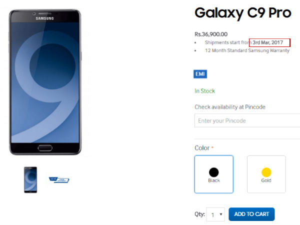 Samsung Galaxy C9 Pro shipment delayed to March 3