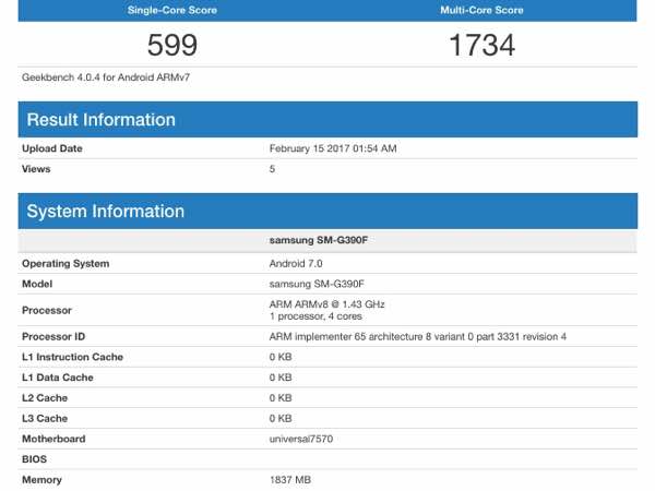 Samsung Galaxy Xcover 4 running Android Nougat shows up on Geekbench 