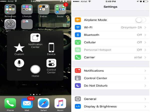 How to disable Notifications using Assistive Touch