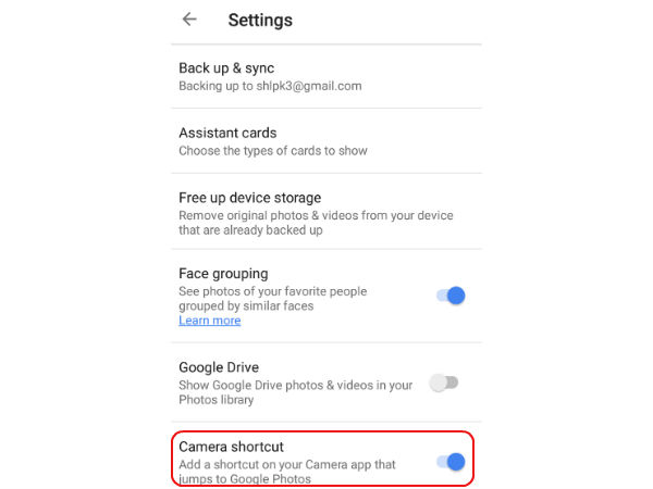 How to add Google Photos shortcut to your Android device camera