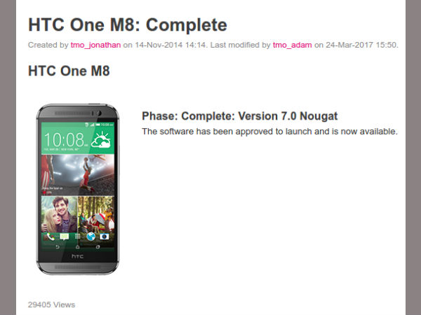 HTC One (M8) to get Android 7.0 Nougat update at T-Mobile