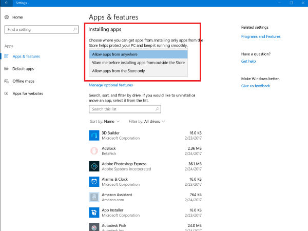 Microsoft Windows 10 gets Application Installation Control feature ...