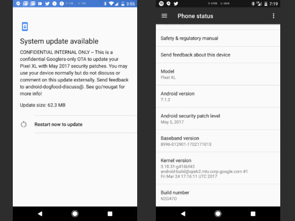 Pixel XL accidentally receives 'Dogfood' Build of May Security update