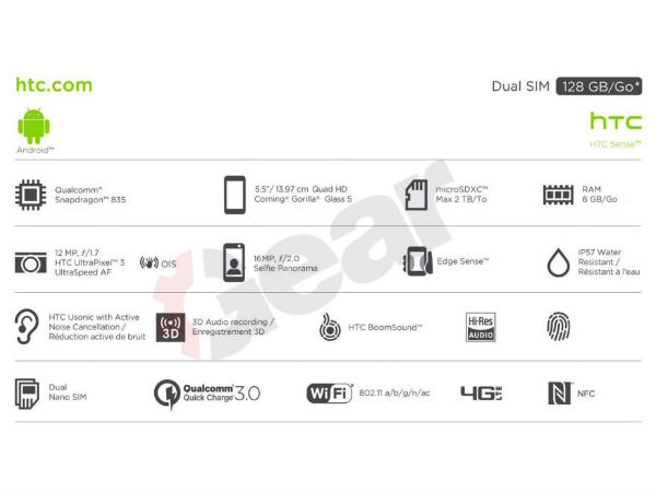 Leaked image reveals HTC U 11 specifications: No dual cameras