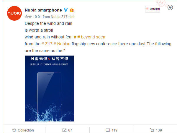 Official teaser confirms waterproof feature of Nubia Z17
