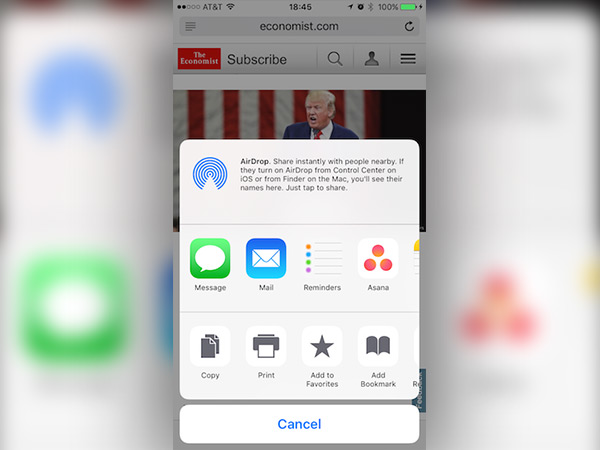 Share link using Airdrop