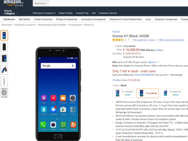 Gionee A1 receives a price cut, now available at Rs. 16,499
