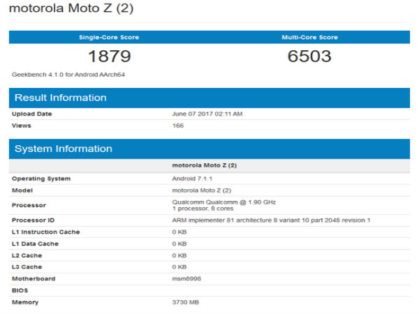 Moto Z2 with Snapdragon 835, 4GB RAM visits Geekbench