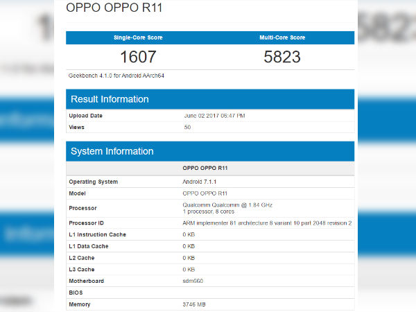  Oppo R11 with Snapdragon 660 SoC spotted on Geekbench ahead of launch