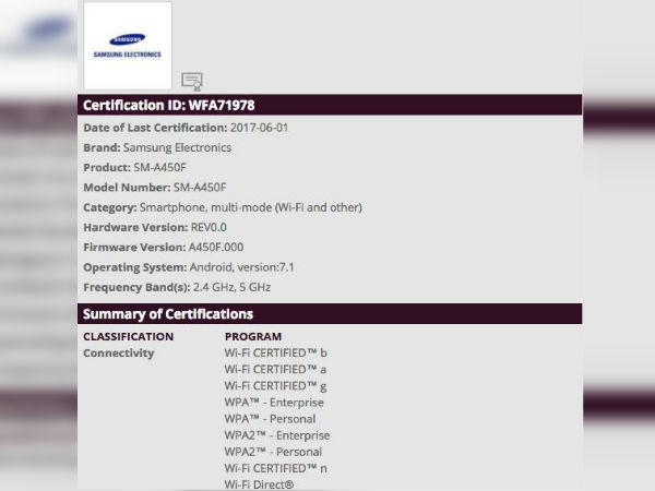  Samsung Galaxy A4 (2017) with Android 7.1.1 is now Wi-Fi certified