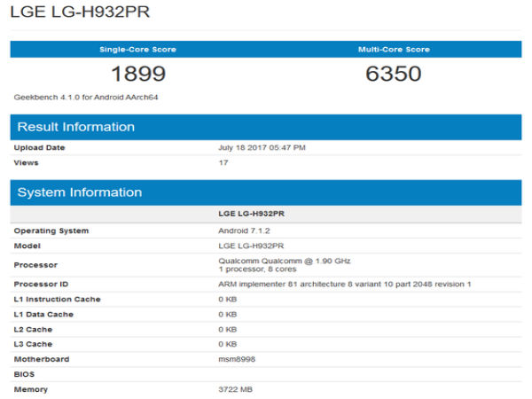 LG V30 visits Geekbench showing Snapdragon 835 SoC