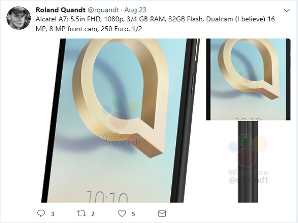 Alcatel A7 mid-range smartphone specs leaks ahead of IFA 