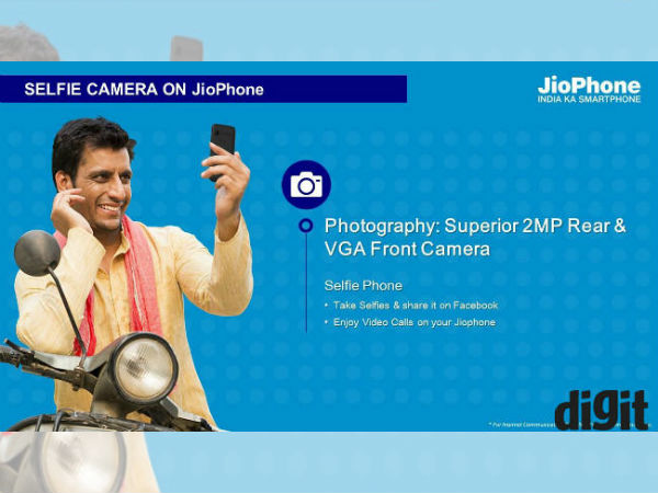 JioPhone to feature 2MP rear camera and 4GB storage space JioPhone to feature 2MP rear camera and 4GB storage space