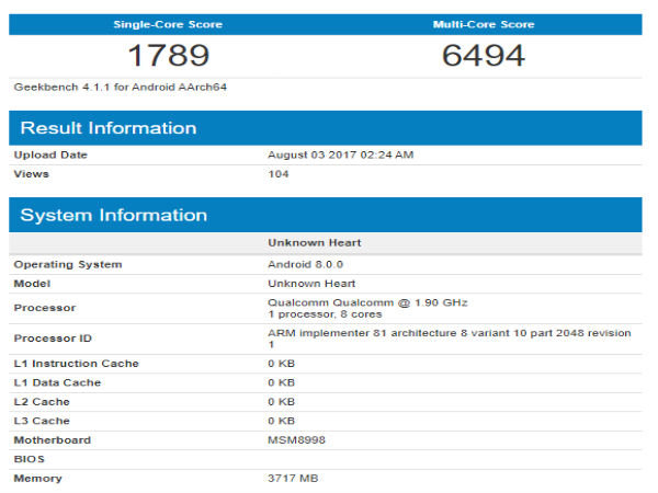 Nokia 8 running Android 8.0 spotted on Geekbench
