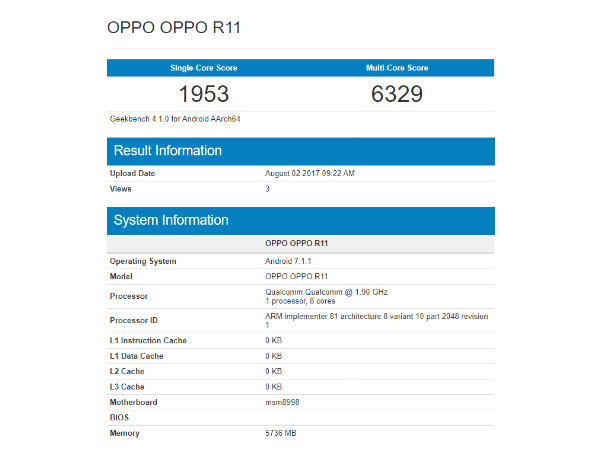 OPPO R11 with Snapdragon 835 SoC spotted on Geekbench