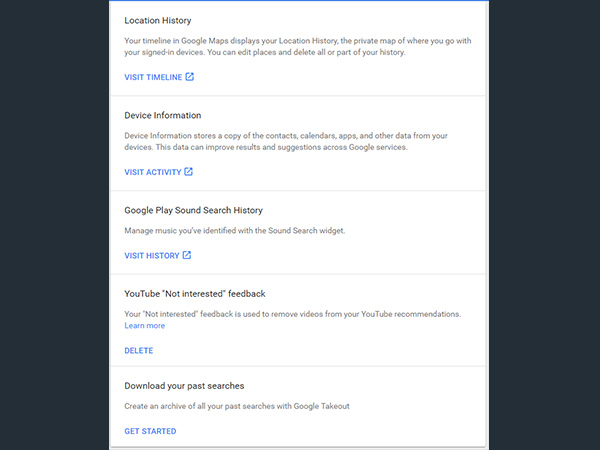 What all can you do with My Activity settings on Google