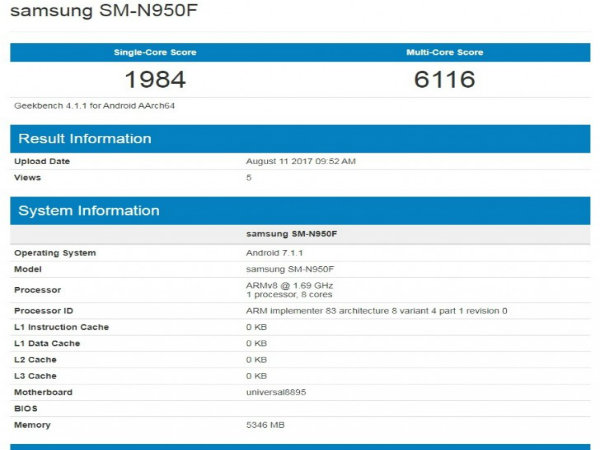 Samsung Galaxy Note 8 with 6GB RAM and Exynos 8895 visits Geekbench Samsung Galaxy Note 8 with 6GB RAM and Exynos 8895 visits Geekbench