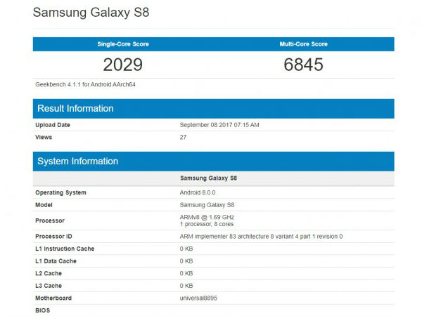 Samsung Galaxy S8 visits Geekbench carrying Android 8.0 Oreo