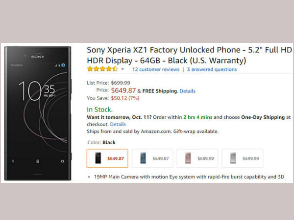 Sony Xperia XZ1 gets a price cut of Rs. 3,300 in the US