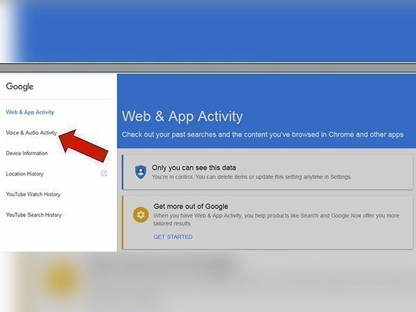 Google Web history settings