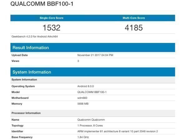 Alleged BlackBerry KEYone successor gets listed on GeekBench
