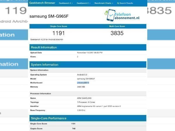 Samsung Galaxy S9+ with the new Exynos 9810 SoC spotted on Geekbench