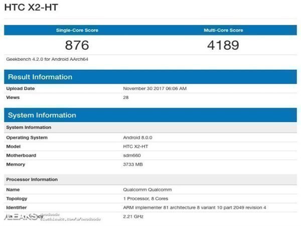 HTC U Play 2 likely stops by Geekbench with 4GB RAM and SD660 SoC HTC U Play 2 likely stops by Geekbench with 4GB RAM and SD660 SoC