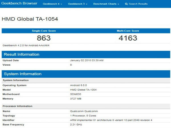 Nokia 6 (2018) visits Geekbench with Android 8.0 Oreo ahead of January