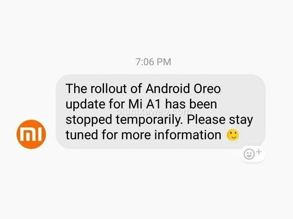 Xiaomi Mi A1 stops getting Android Oreo update due to bugs 