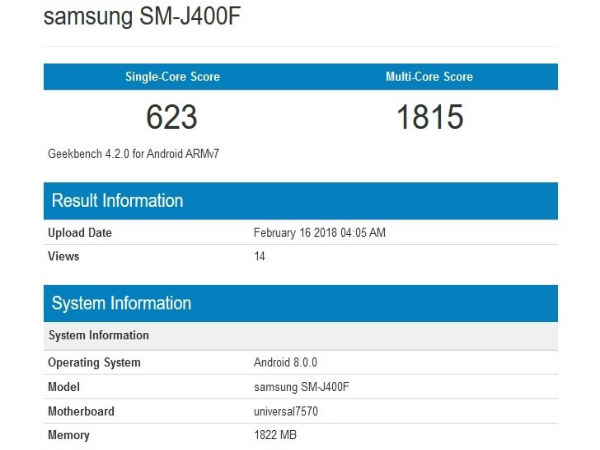Alleged Samsung Galaxy J4 spotted on Geekbench database