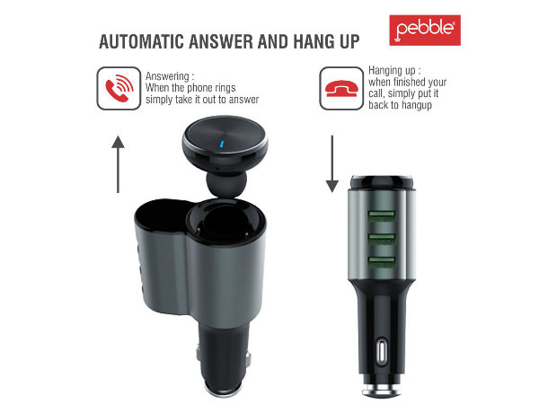 Pebble PCC3M fast car charger has an in-built Bluetooth Ear pod