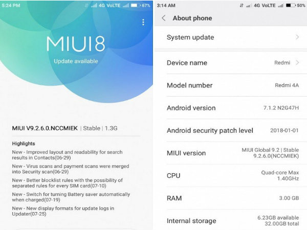Xiaomi Redmi 4A starts receiving MIUI 9 based on Android 7.1.2 Nougat