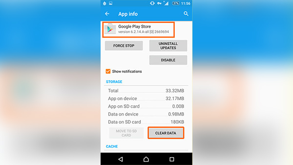 Method 3: Clear data and cache of Google Play Store