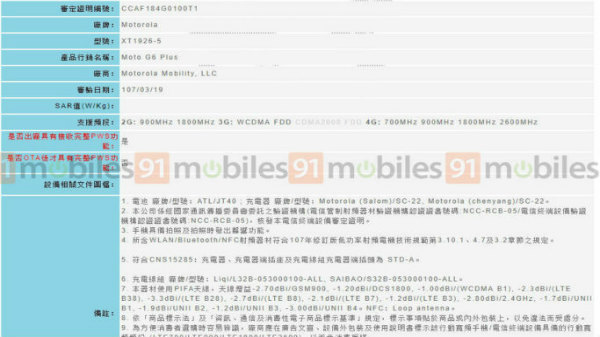 Moto G6 Plus spotted on NCC database