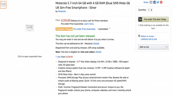 Moto G6 price out by Amazon pre-order page; TENAA site reveals specs