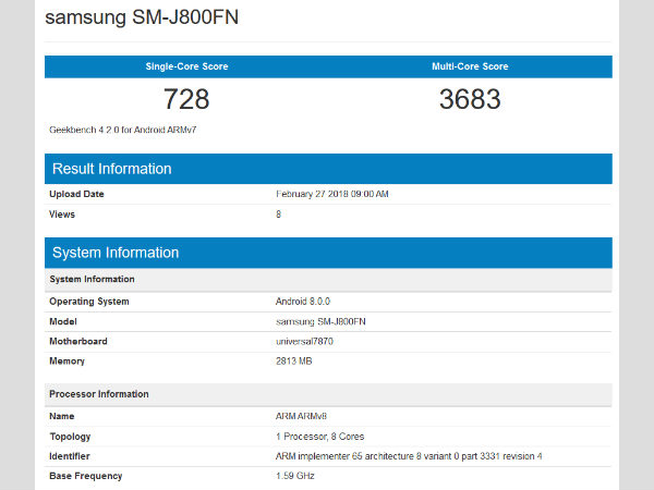 Samsung Galaxy J8 spotted on Geekbench ahead of its official launch