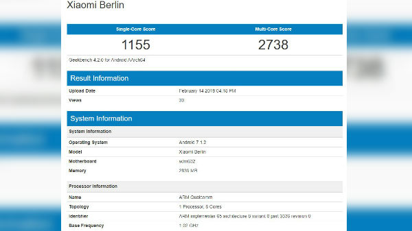 Xiaomi Berlin; entry-level smartphone with Snapdragon 632 SoC spotted 