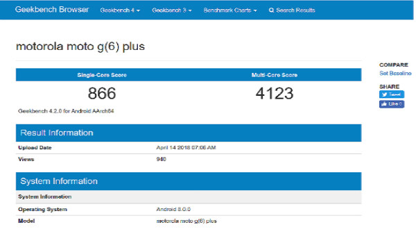 Moto G6 Plus Geekbench listing reveals key specs
