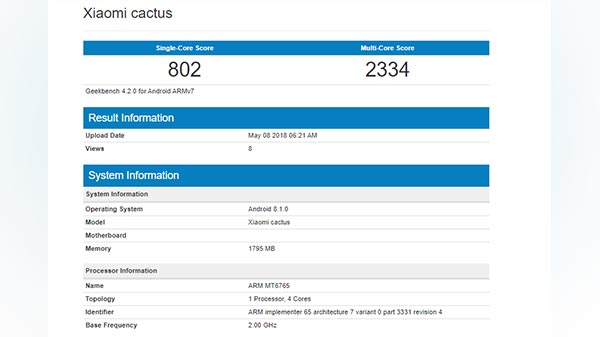 Xiaomi 'Cactus' appears on Geekbench; could be a 5X variant