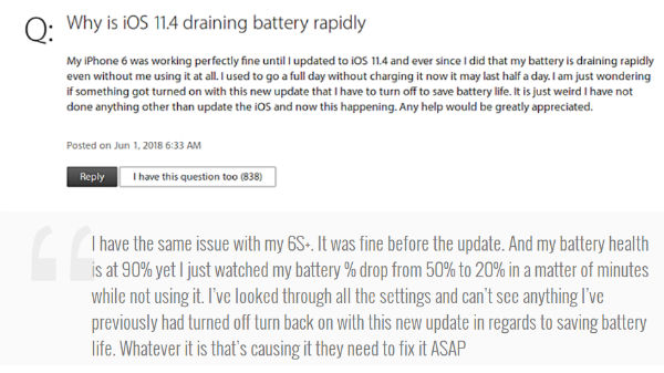 iPhone users are facing rapid battery discharge after iOS 11.4 update