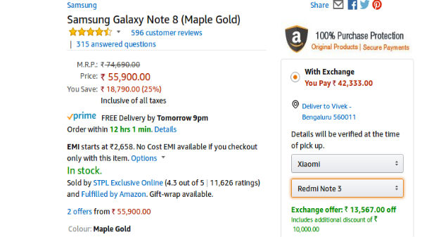 Samsung Galaxy Note8 is available for Rs 38,333 on Amazon Prime Day