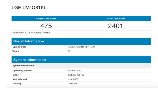 LG Q8+ specifications leaked: Android 8.1 Oreo, 4 GB of RAM and more