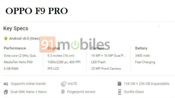 Oppo F9 Pro specs-sheet