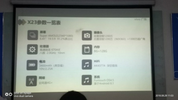 Vivo X23 specifications out by leaked presentation slide