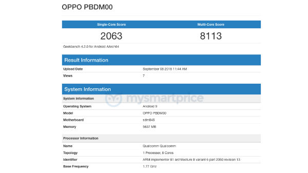 Oppo smartphone spotted on Geekbench with SD 845, Android Pie and more