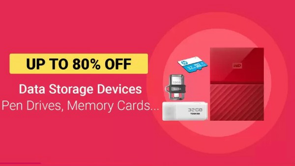Upto 80% off on Data storage devices Pen drives, Memory card and more