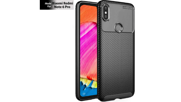 TheGiftKart Rugged Shockproof Carbon Fibre Slim Armour Back Cover Case for Xiaomi Redmi Note 6 Pro
