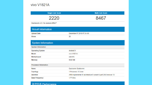 Vivo NEX 2 Geekbench listing hints at 10GB RAM and Snapdragon 845 SoC